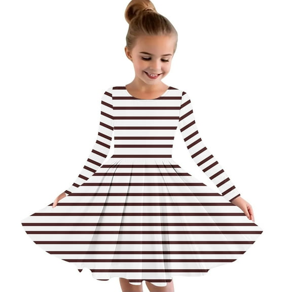 Odeerbi Teen Girls Fall Winter Flowy Princess Dresses Long Sleeve Stretchy Dress A Line Twirly Skater School Recital Dress Brown