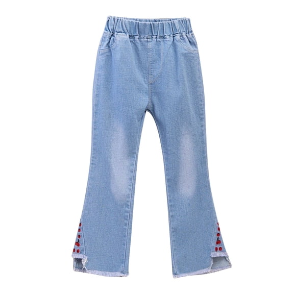 Odeerbi Teen Girls Flare Jeans Ripped Fringed Denim Pants Cute Sweet Boe Flared Pants Slim Trousers Toddler Kids Baby 2025 Fashion Jeans Blue 12-13 Years