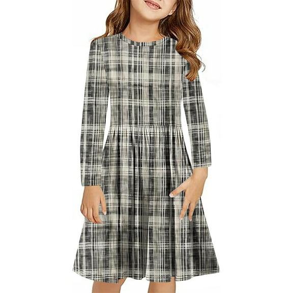 Odeerbi Teen Girls Gradient Striped A-Line Dress Cute Long Sleeve Skater Dress Retro Vintage Stretchy School Recital Twirly Dress Teen Girls Clothes