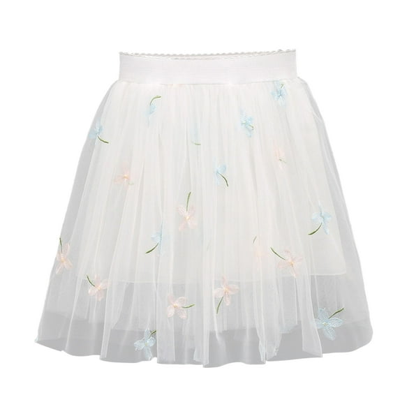 Odeerbi Teen Girls Layered Tutu Skirt Tulle Dance Skirts Summer Half Body Skirt Gauze Skirt Princess Skirt Versatile 2025 Fashion Embroider Short Skirt White 12-13 Years