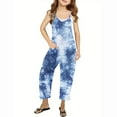 thumbnail image 1 of Odeerbi Teen Girls Summer Jumpsuit Tie-dye Bib Overalls Casual Sleeveless Rompers Long Pants with Pockets 5-14 Years Blue, 1 of 6