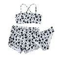 thumbnail image 1 of Odeerbi Teen Girls Three Pieces Swimsuit Cow Print Bikini Sets with Bord Shorts Girls Swimwear 3pcs Set Bathing Suits Summer Kids Beachwear 8-14 Years Black, 1 of 8