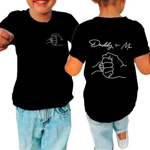 Odeerbi Teen T-Shirts Toddler Kids Boys Girls Cotton T-Shirt Baby Father's Day Print Solid Color Comfortable Short Sleeve Top Black - B