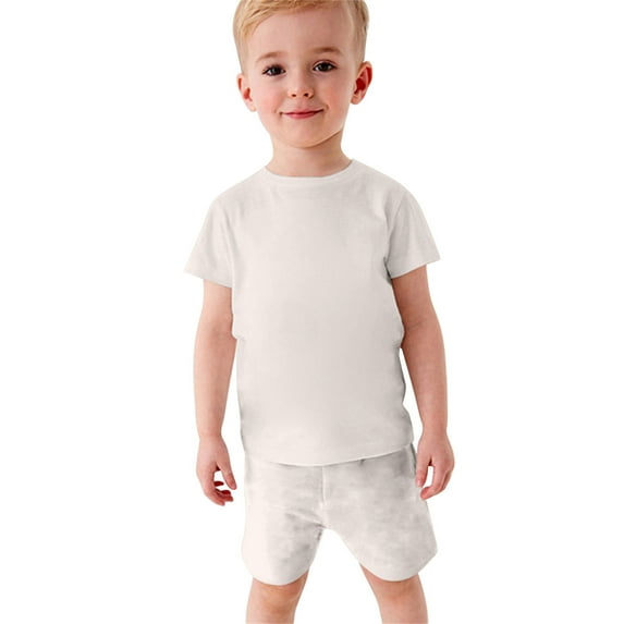 Odeerbi Teen Two-piece Set Toddler Kids Boys Girls Summer Outfits Baby Comfortable Cotton T-shirt Solid Color Short Sleeve Top Shorts Set Beige