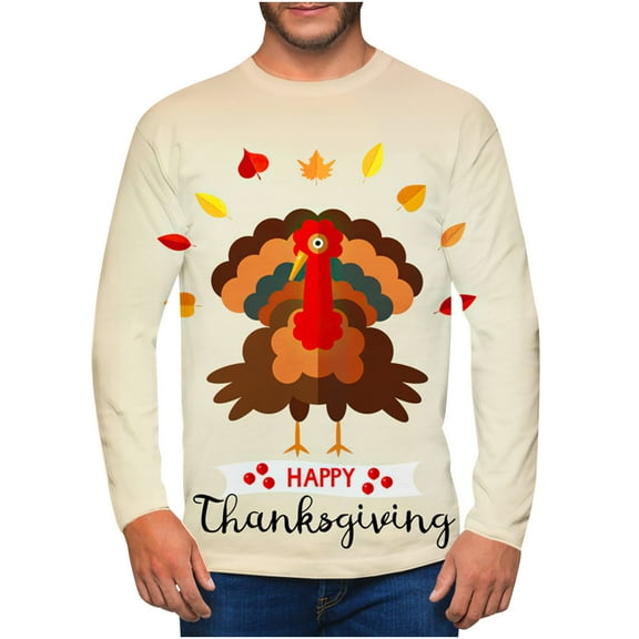 Odeerbi Thanksgiving Shirts For Men 2025 Casual Round Neck Pullover 3D Printed Realistic Print T-Shirt Khaki