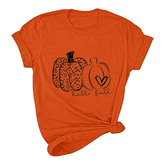 Odeerbi Thanksgiving Shirts for Women 2025 Pumpkin Shirt Plaid Leopard Graphic Tees Funny Cute Short Sleeve Fall Shirt Gift Tops Orange Refer to Size Chart In Description