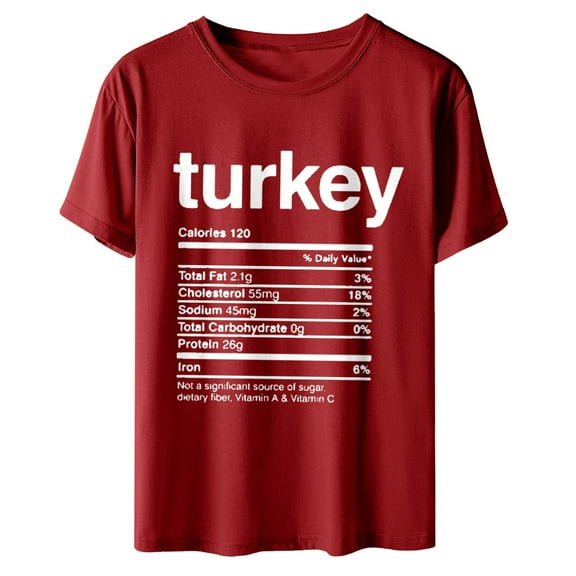 Odeerbi Thanksgiving Shirts for Women 2025 Tees Funny Cute Short Sleeve Fall T-shirt Gift Tops Nutrition Matching Blouse Red