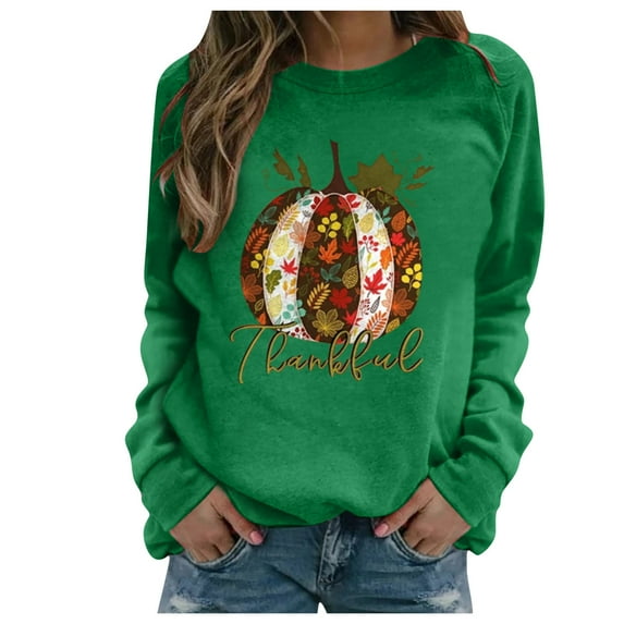 Odeerbi Thanksgiving Shirts for Women Print Long-sleeved Sweatshirt Casual Blouse Pullover Brown
