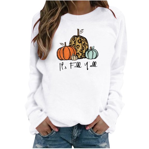 Odeerbi Thanksgiving Sweatshirts For Women Fashion 2025 Casual Long Sleeve Printed Ladies Tops Gray