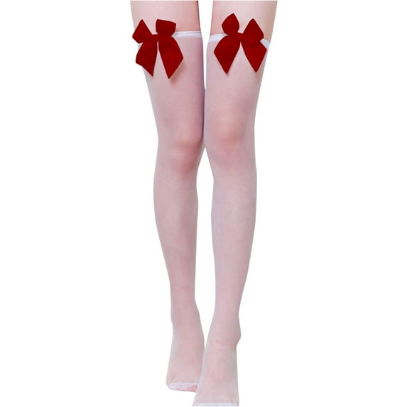 Odeerbi Thigh High Stockings for Women 2025 Satin Bow Cute Erogenous Legs Long Tube Transparent High Thigh Stocking White