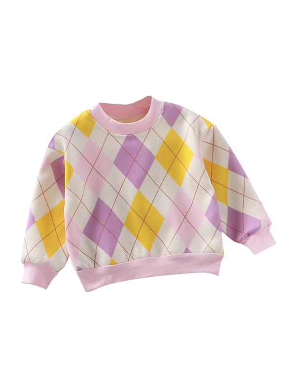 Kids Argyle Sweater Boys Girls Long Sleeve Color Block Thermal Warm Pullover Knitwear for Fall Winter