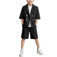 thumbnail image 1 of Odeerbi Toddler Boys 2 Piece Gentleman Formal Suit Short Sleeve Notched Lapel Blazer Jacket and Suit Shorts Preppy Outfit School Uniform Set, 1 of 6