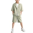 thumbnail image 1 of Odeerbi Toddler Boys 2 Piece Gentleman Formal Suit Short Sleeve Notched Lapel Blazer Jacket and Suit Shorts Preppy Outfit School Uniform Set, 1 of 6