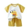 thumbnail image 1 of Odeerbi Toddler Boys 2 Piece Outfits Cartoon Cotton T-shirt Shorts Set Summer Clothes Baby Cute Printed Round Neck Short Sleeve Shorts Set Orange, 1 of 3