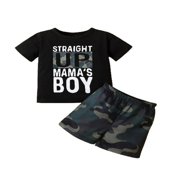 Odeerbi Toddler Boys 2 Piece Outfits Cotton Camouflage T-shirt Shorts Set Summer Clothes Baby Beach Round Neck Short Sleeve + Shorts Set Black