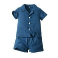 thumbnail image 1 of Odeerbi Toddler Boys 2 Piece Outfits Cotton Notched Lapel Shirt Shorts Set Summer Clothes Lapel Casual Short Sleeve Shirt Elasticized Shorts Two-piece Set Blue, 1 of 3