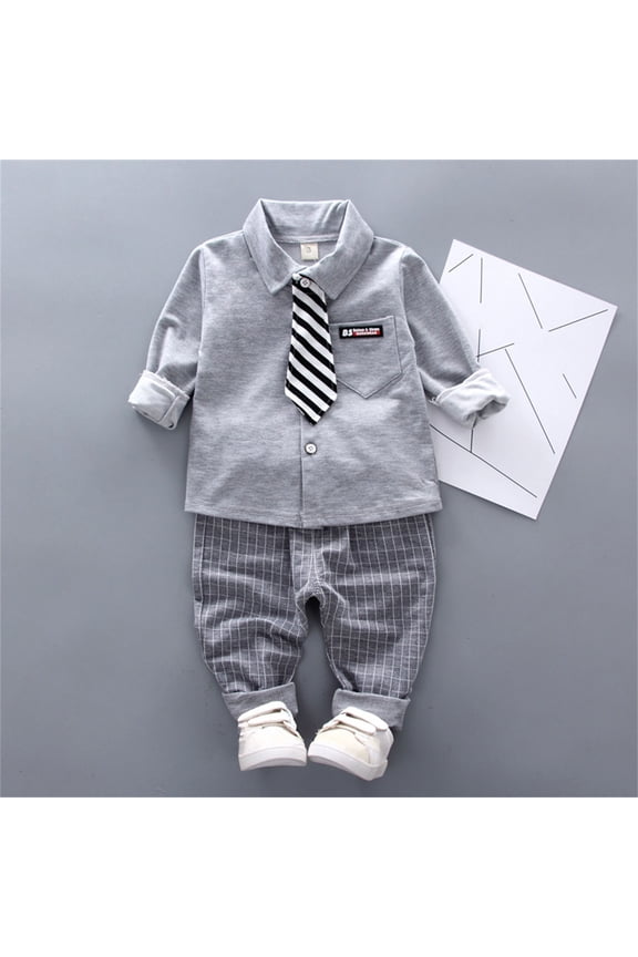 Toddler Boys 2 Piece Outfits Gentleman Formal Dress Suit Set 1-4 Years Children's Spring Handsome Dress Shirt Two-Piece Suit Gray