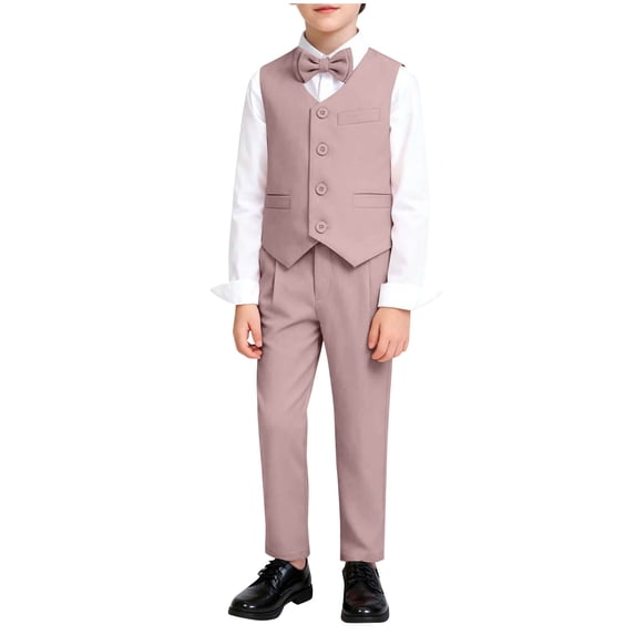 Odeerbi Toddler Boys 3 PCS Gentleman Formal Dress Suit Waistcoat + Suit Pants + Bow Tie Wedding Outfits Set
