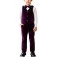 thumbnail image 1 of Odeerbi Toddler Boys 4-Piece Formal Suit Set Velvet Waistcoat, Long Sleeve Shirt with Bow Tie, Dress Pants Party Wedding Outfit, 1 of 9