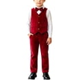 thumbnail image 1 of Odeerbi Toddler Boys 4-Piece Formal Suit Set Velvet Waistcoat, Long Sleeve Shirt with Bow Tie, Dress Pants Party Wedding Outfit, 1 of 9