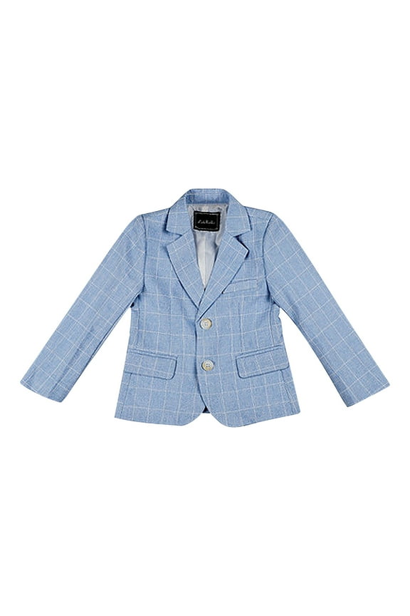 Toddler Boys Blazer Jacket Notched Lapel Plaid Suit Jacket Solid Color British Piano Host Stage Performance Formal Jacket Blue