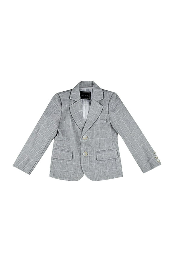 Toddler Boys Blazer Jacket Notched Lapel Plaid Suit Jacket Solid Color British Piano Host Stage Performance Formal Jacket Gray