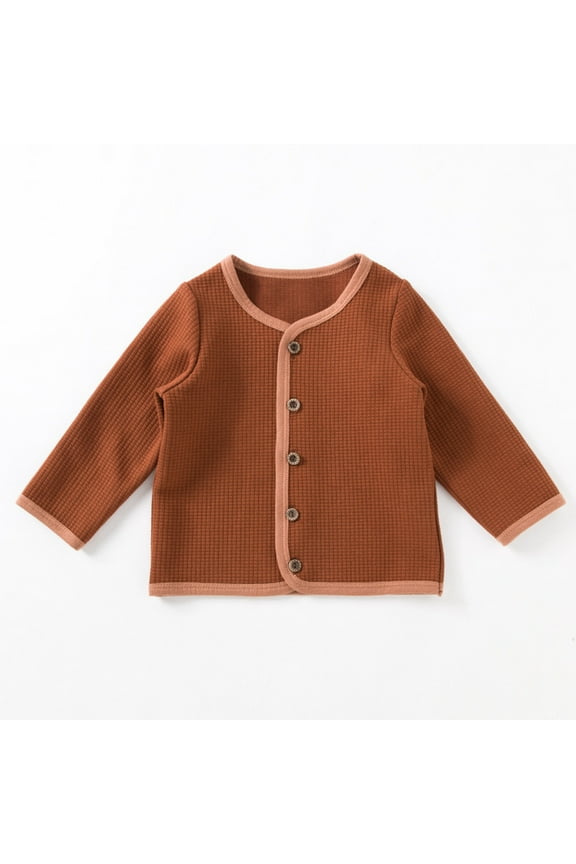 Toddler Boys Button Cardigan Soft 2025 Casual Top Puff Coat Long Sleeve Waistcoat Coffee 3-4 Years