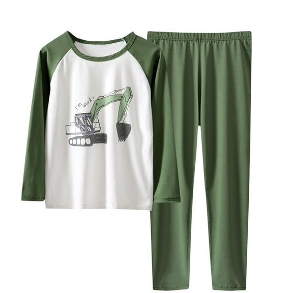 Odeerbi Toddler Boys Cotton Clothes Fall Winter Thermal Outfits Set Summer Pajamas Cartoon Printed Raglan Shirts Two Piece Set Sleepwear Newborn Underwear Set Green
