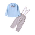 thumbnail image 1 of Odeerbi Toddler Boys Cotton Clothes Gentleman Formal Dress Suit Fall Winter Outfits Set Children's Color Block Shirt Tie Strap Pants 3-Piece Set Long Sleeve Top Overalls Set Light Blue, 1 of 1