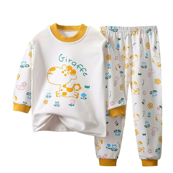 Odeerbi Toddler Boys Cotton Clothes Spring Fall Outfits Set Summer Pajamas Set Cartoon Printed Sleepwear Two Piece Set Newborn Underwear Set White