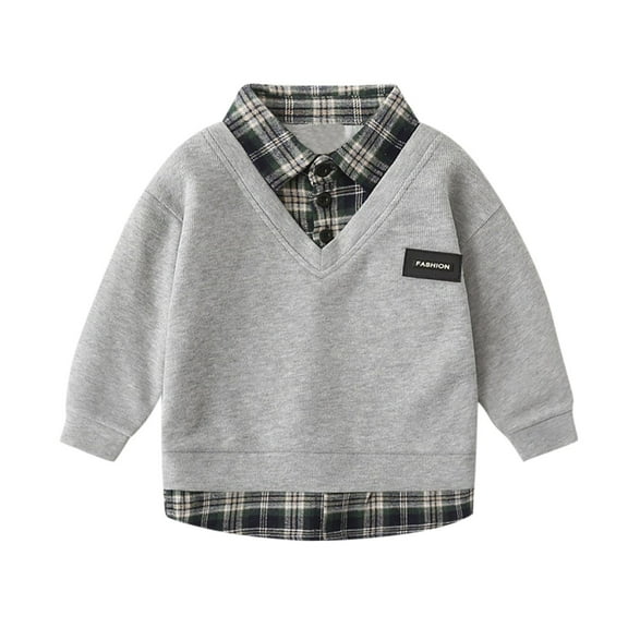 Odeerbi Toddler Boys Cotton Crewneck Sweatshirts Fall Winter Pullover Sweatshirt Fashion Casual Warm Knit Sweater Double Layer Thread Pullover Sweater Toddler Clothes Gray