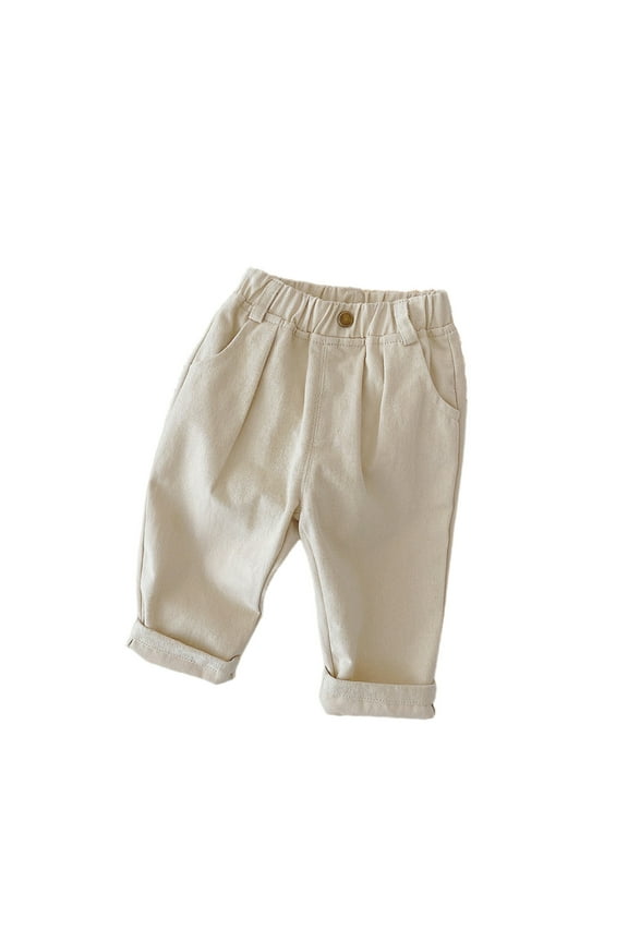 Toddler Boys Cotton Pants 1-6 Years Children's Spring Fashion Pants Solid Color Trousers Beige