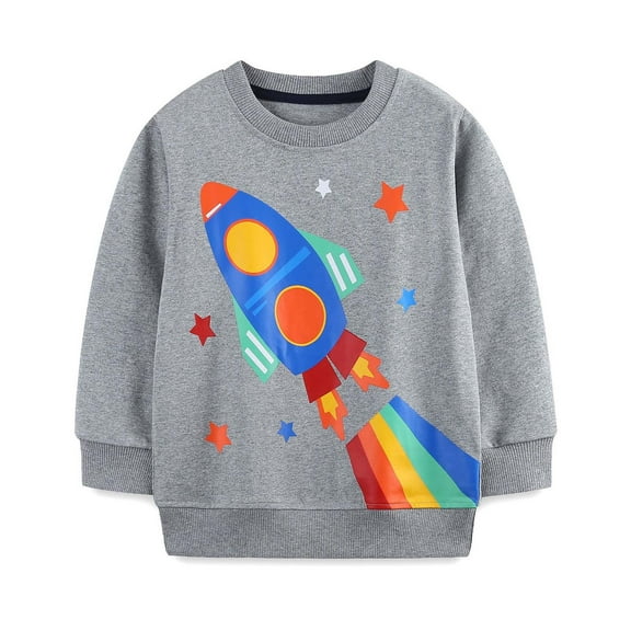 Odeerbi Toddler Boys Crewneck Sweatshirts Cartoon Printed Pullover Sweatshirts Spring Fall Round Neck Sweater Printing Pullover Children's Knitted Casual Tops Gray