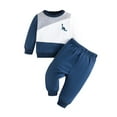 thumbnail image 1 of Odeerbi Toddler Boys Fall Winter Outfits Dinosaur Sweatsuits Color Block Cotton Tracksuit Printed Loose Long Sleeve Sweatshirt Sweatpants Set Toddler Clothes Navy, 1 of 4