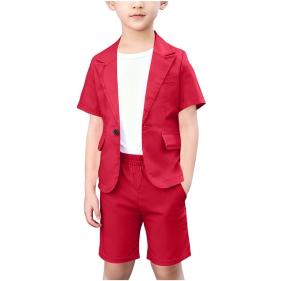 Odeerbi Toddler Boys Formal Dress Suit Short Sleeve Notched Lapel Blazer Jacket + Elastic Waist Suit Shorts Summer Outfits Set