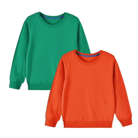 Odeerbi Toddler Boys Girls 2 PCS Cotton Crewneck Sweatshirts Fall Winter Pullover Sweatshirt Toddler Kids Cute Solid Color Long Sleeve Top Sweatshirts Toddler Clothes Orange