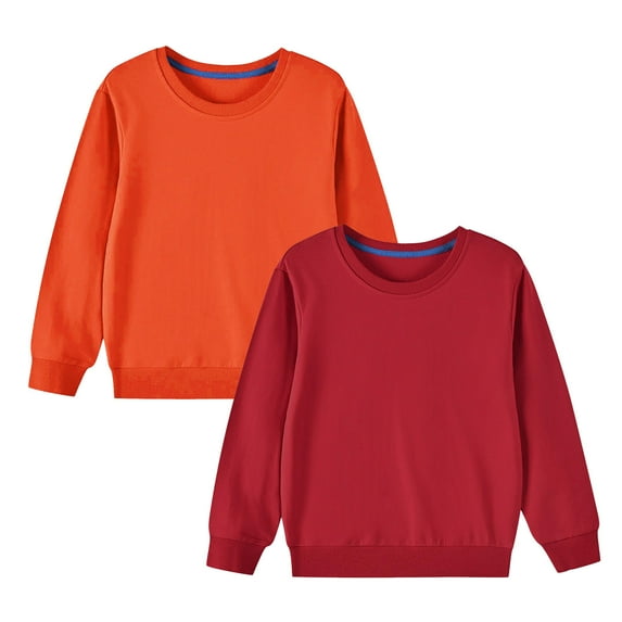 Odeerbi Toddler Boys Girls 2 PCS Cotton Crewneck Sweatshirts Fall Winter Pullover Sweatshirt Toddler Kids Cute Solid Color Long Sleeve Top Sweatshirts Toddler Clothes Red