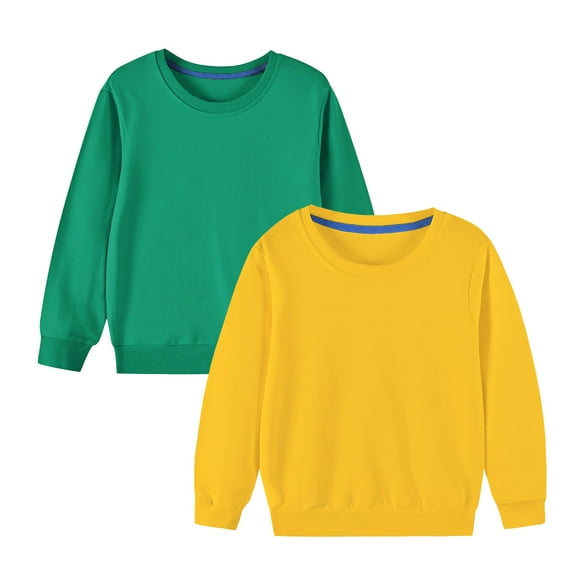 Odeerbi Toddler Boys Girls 2 PCS Cotton Crewneck Sweatshirts Fall Winter Pullover Sweatshirt Toddler Kids Cute Solid Color Long Sleeve Top Sweatshirts Toddler Clothes Yellow