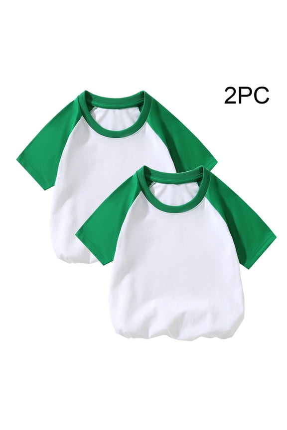 Toddler Boys Girls 2 PCS Raglan Shirts Cotton Baseball Tee Short Sleeve T-shirts Soft Basic Tees Kids Solid Color Summer Shirt Top Toddler Clothes Green