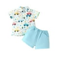 thumbnail image 1 of Odeerbi Toddler Boys Girls 2 Piece Hawaiian Outfits Beach Tropical Print Shirts Short Sets Summer Clothes Child Casual Short Sleeve Tops Lapel Collar Botton Printed Shirt Sets Light Blue, 1 of 2