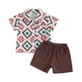 thumbnail image 1 of Odeerbi Toddler Boys Girls 2 Piece Hawaiian Outfits Beach Tropical Print Shirts Short Sets Summer Clothes Child Casual Short Sleeve Tops Lapel Collar Botton Printed Shirt Sets Brown, 1 of 2