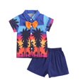 thumbnail image 1 of Odeerbi Toddler Boys Girls 2 Piece Hawaiian Outfits Beach Tropical Print Shirts and Short Sets Summer Cotton Clothes Tree Print Tie Short Sleeve Shirt Hawaii Shorts Set Blue, 1 of 3