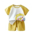 thumbnail image 1 of Odeerbi Toddler Boys Girls 2 Piece Outfits Cartoon Cotton T-shirt Shorts Set Summer Clothes Baby Cute Printed Round Neck Short Sleeve Shorts Set Yellow, 1 of 3