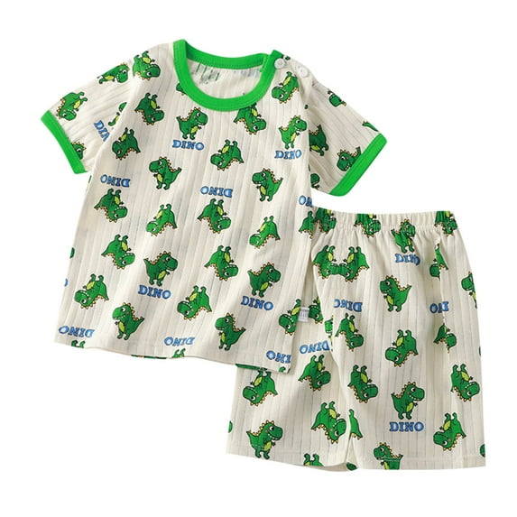 Odeerbi Toddler Boys Girls 2 Piece Outfits Cartoon Cotton T-shirt Shorts Set Summer Clothes Children's Short Sleeve T-Shirt Two-Piece Set Green