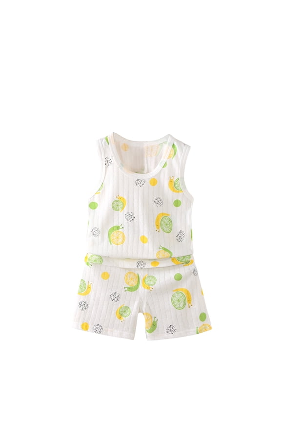 Toddler Boys Girls 2 Piece Outfits Cartoon Cotton Tank Tops Shorts Set Summer Clothes Baby Children's Spring Thin Sleeveless Top Shorts Set Mint Green
