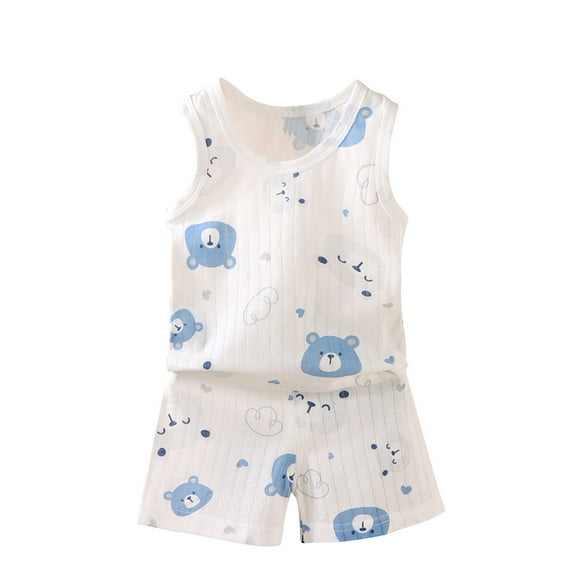 Odeerbi Toddler Boys Girls 2 Piece Outfits Cartoon Cotton Tank Tops Shorts Set Summer Clothes Baby Children's Spring Thin Sleeveless Top Shorts Set Sky Blue