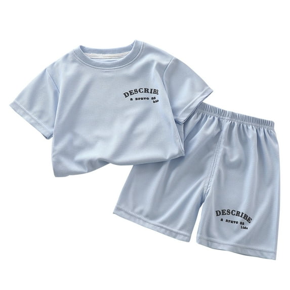 Odeerbi Toddler Boys Girls 2 Piece Outfits Cartoon Tops Shorts Set Summer Clothes Children's Short Sleeve Shorts T-Shirt Round Neck Top Set Light Blue