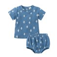 thumbnail image 1 of Odeerbi Toddler Boys Girls 2 Piece Outfits Cotton T-shirt Bloomers Set Summer Clothes Fashion Casual Short Sleeve Turndown Collar Botton Tops Solid Color Short Pants Sets Blue, 1 of 4