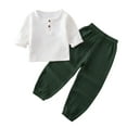 thumbnail image 1 of Odeerbi Toddler Boys Girls 2 Piece Outfits Cotton T-shirt Pants Set Summer Clothes Fashion Casual Long Sleeve Tops Round Neck Collar Botton Solid Color Long Pants Sets Green, 1 of 9