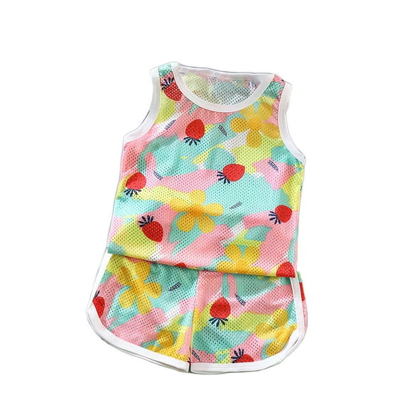 Odeerbi Toddler Boys Girls 2 Piece Outfits Dinosaur Sports Tank Tops Shorts Set Sports Suit Mesh Breathable Sleeveless Undershirt Shorts Suit 1-8 Years Summer Clothes Pink